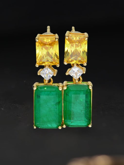 Synthetic emerald [e 0135] 925 Sterling Silver High Carbon Diamond Green Geometric Vintage Stud Earring